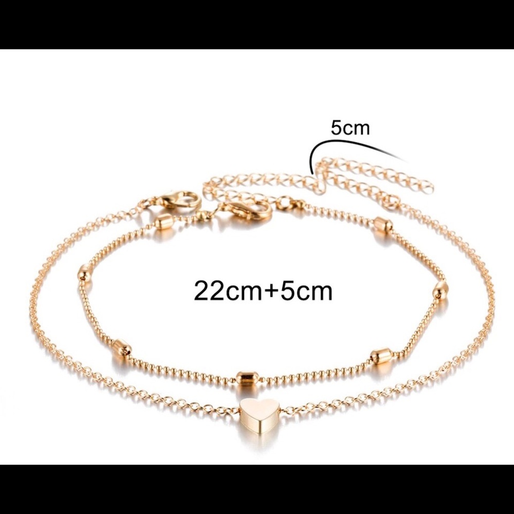 Simple Heart Gold Anklet Set - Picture 3 of 3